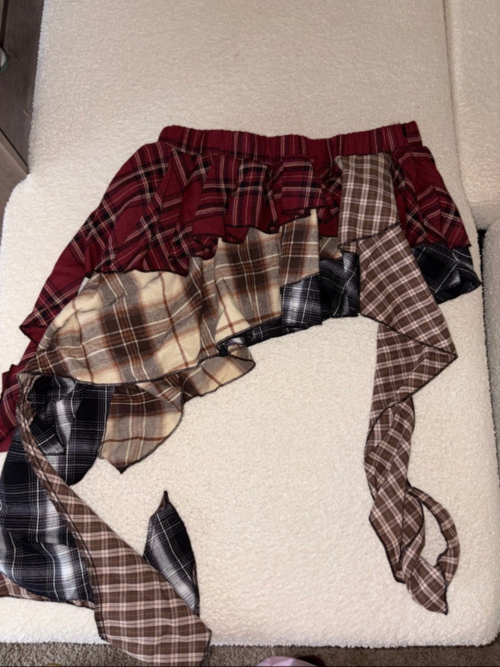 Plaid Ruffle Wrap Skirt in Burgundy and Brown